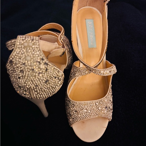 Beige Rhinestone Embellished Heels - Picture 2 of 7